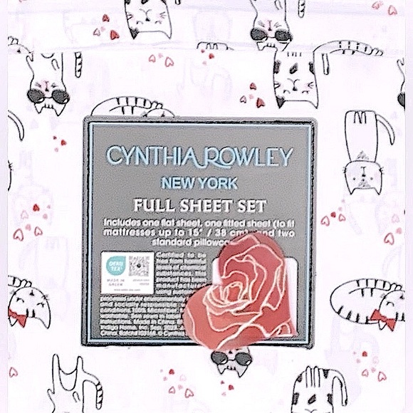 Cynthia Rowley Cats and Hearts Sheet Set - Full - Picture 4 of 5